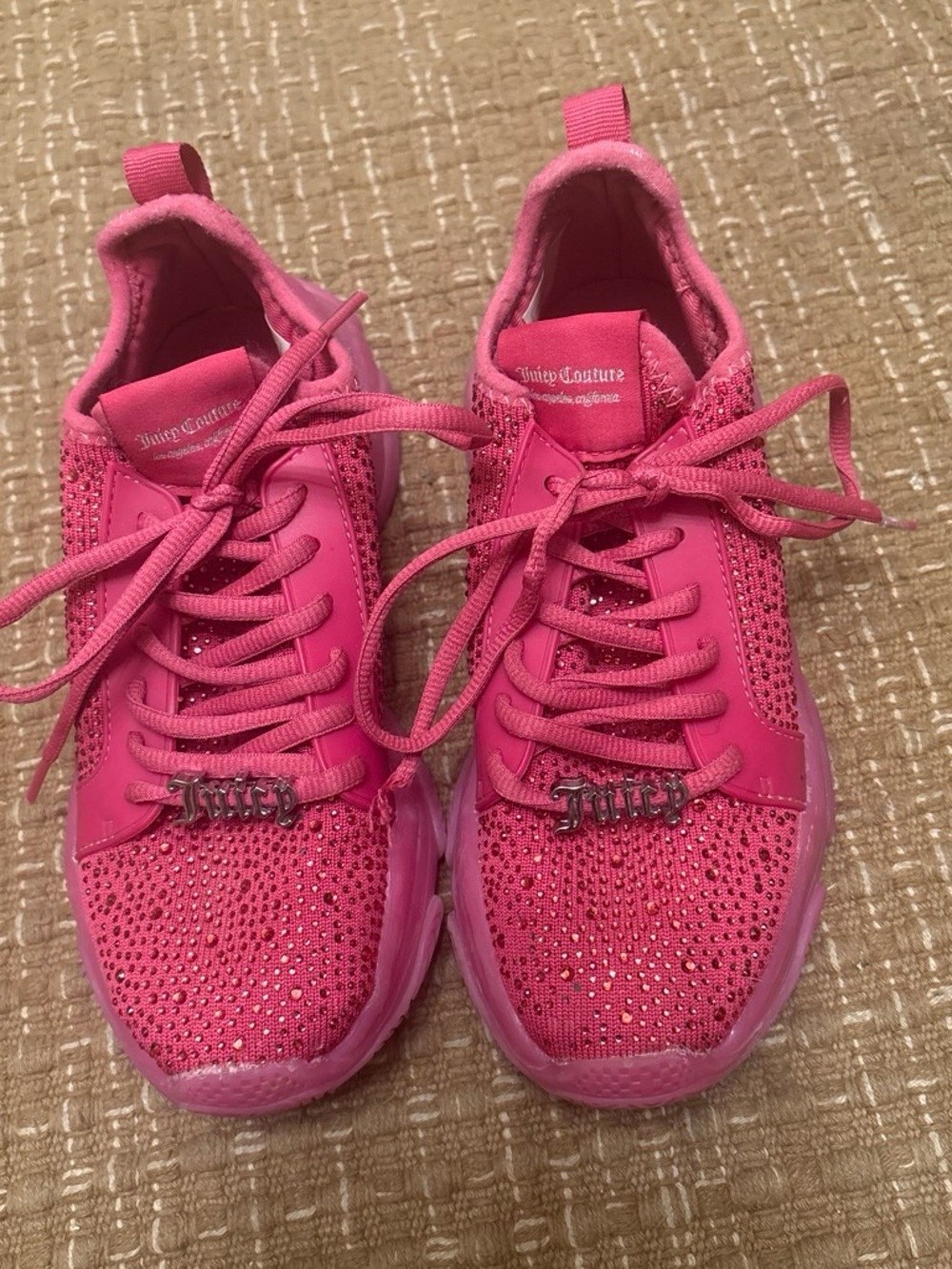Juicy Couture Bright Pink Rhinestone Lace-Up Sneakers